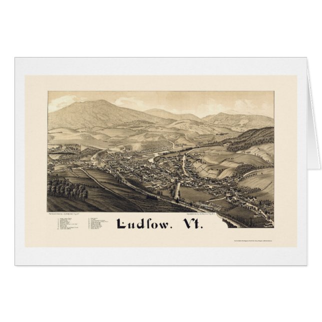 Ludlow, panoramische Karte VT - 1885 (Vorderseite (Horizontal))