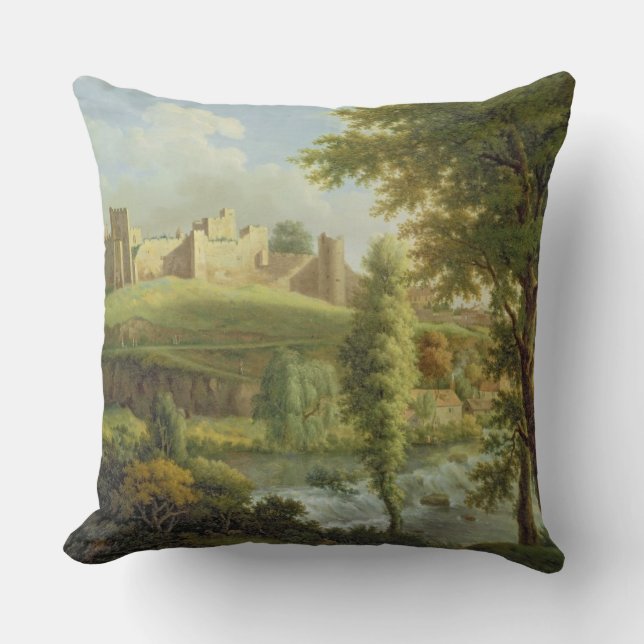 Ludlow Schloss mit Dinham Wehr, vom Süden-Wes Kissen (Vorderseite)