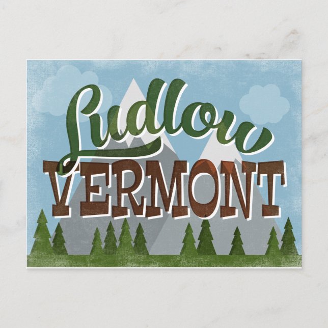 Ludlow Vermont Fun Retro Snowy Mountains Postkarte (Vorderseite)