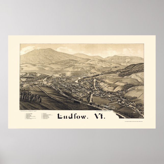 Ludlow, VT Panorama Karte - 1885 Poster (Vorne)