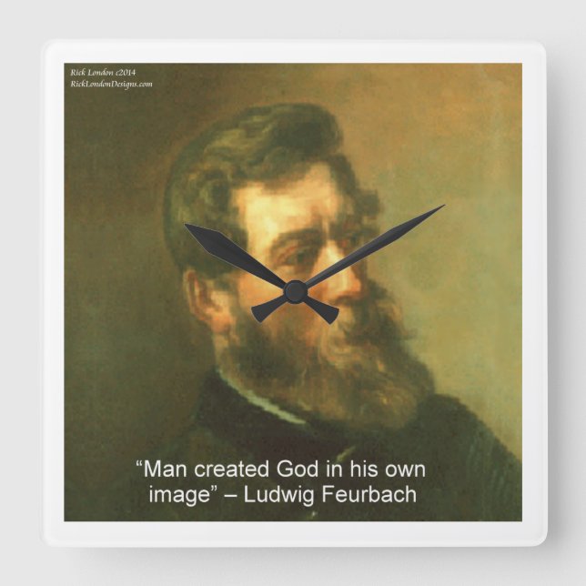 Ludwig Feurbach & Atheist Zitat Wall Clock Quadratische Wanduhr (Vorderseite)