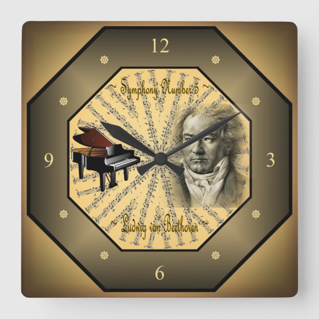 Ludwig van Beethoven ~ Deutscher Komponist ~ Piani Quadratische Wanduhr (Vorderseite)