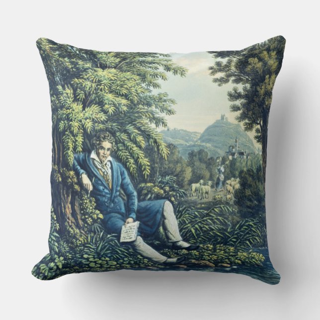 Ludwig van Beethoven durch einen Fluss (farbiges Kissen (Vorderseite)