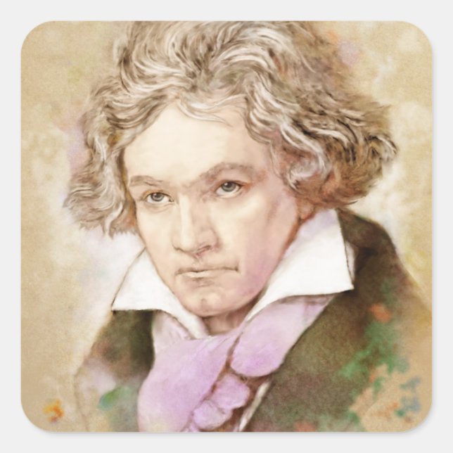 Ludwig van Beethoven im Aquarell Stil Quadratischer Aufkleber (Vorderseite)