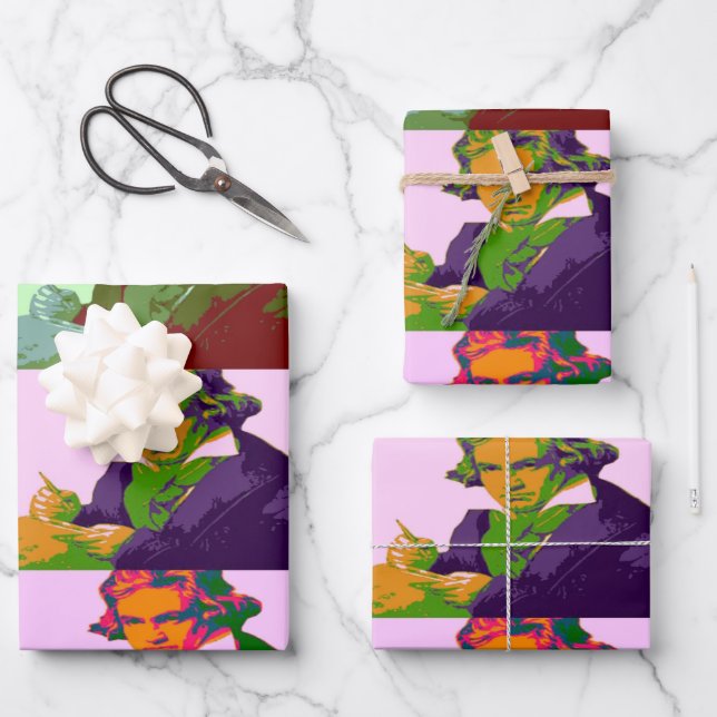 Ludwig Van Beethoven Pop Art Wrapping Paper Sheets Geschenkpapier Set (Vorderseite)