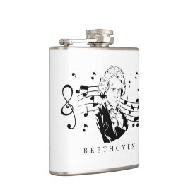 Ludwig van Beethoven Portrait and Bust with Notes Flachmann