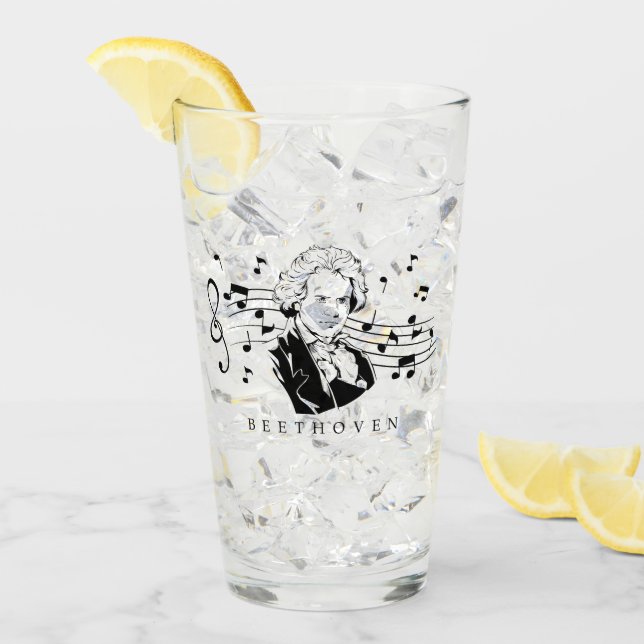 Ludwig van Beethoven Portrait and Bust with Notes Glas (Vorderseite Ice)