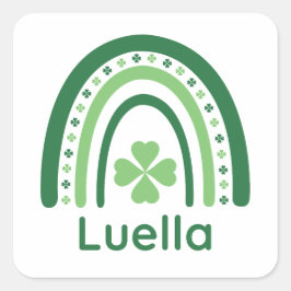 Luella Name Clover Boho Rainbow Quadratischer Aufkleber