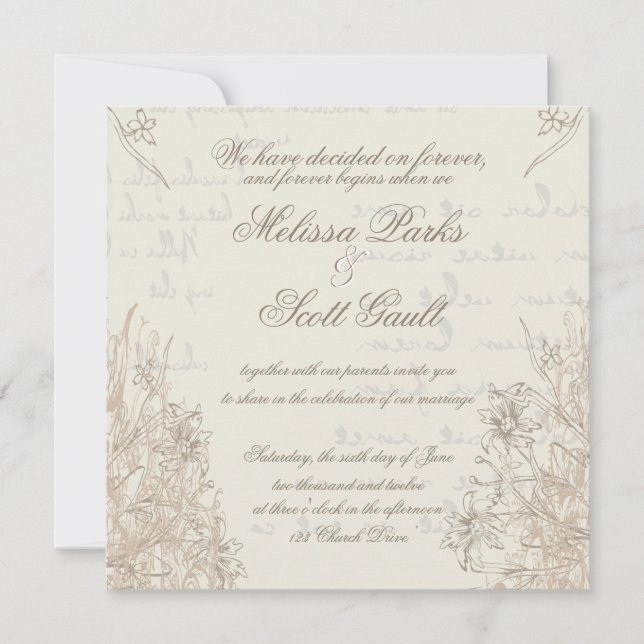 Luft, frisch, Creme, Vintage Hochzeit Einladung (Vorderseite)