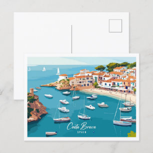 Luftansicht Costa Brava Spanien Illustration Reise Postkarte
