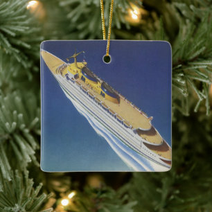 Luftansicht eines Vintage-Kreuzfahrtschiffs im Oze Keramikornament