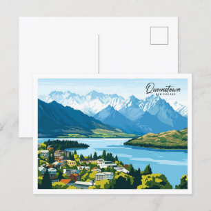Luftansicht Queenstown Neuseeland Illustration Postkarte