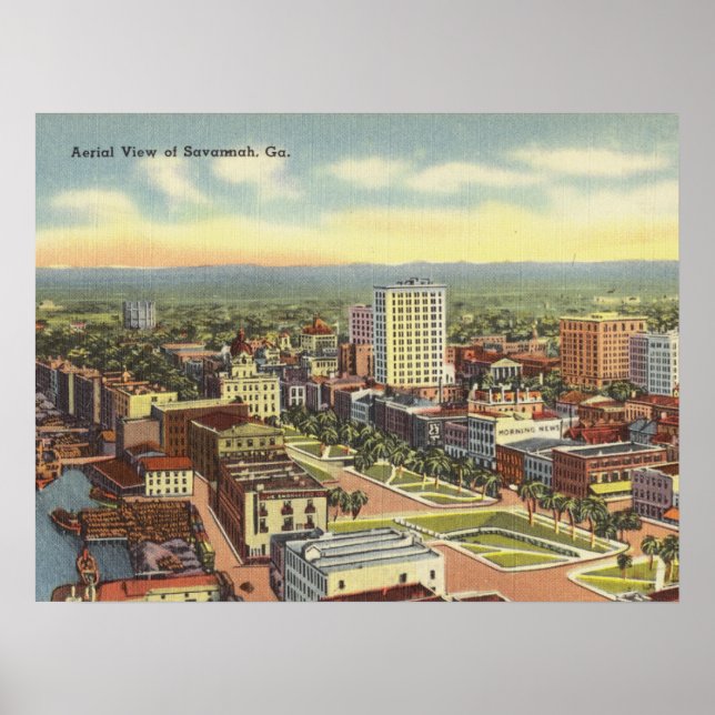 Luftansicht Savannah GA Retro Poster (Vorne)