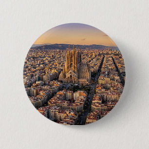 Luftansicht von Barcelona und Sagrada Familia Button
