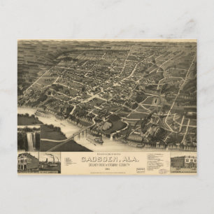 Luftansicht von Gadsden, Alabama (1887) Postkarte