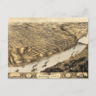 Luftansicht von Kansas City, Missouri (1869) Postkarte