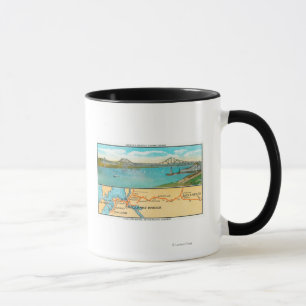 Luftaufnahme der Carquinez-Brücke und Karte Tasse
