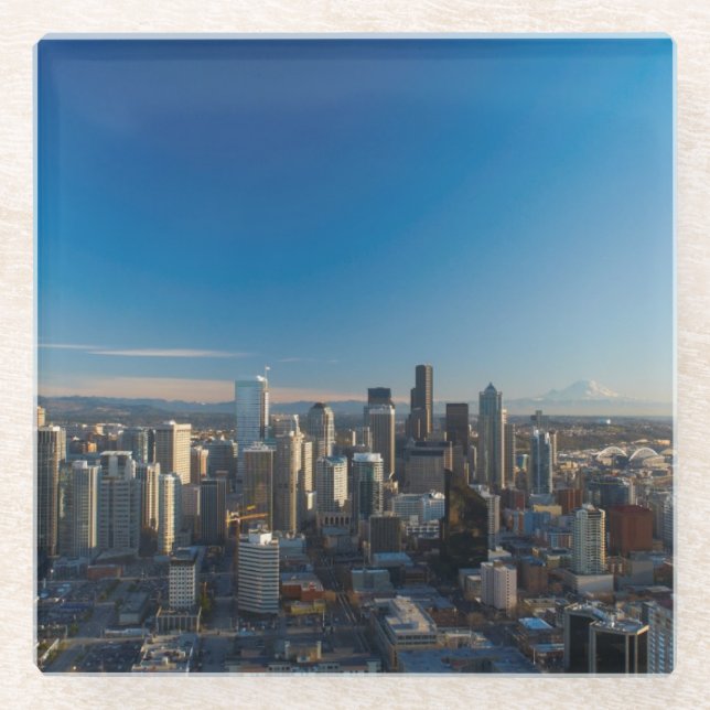 Luftaufnahme der Seattle-Stadt-Skyline Glasuntersetzer (Vorderseite)