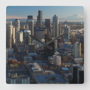 Luftaufnahme der Seattle-Stadt-Skyline Quadratische Wanduhr