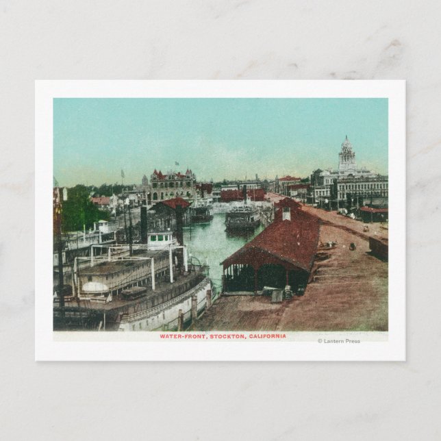 Luftaufnahme der WasserfrontStockton, CA Postkarte (Vorderseite)