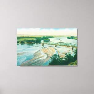 Luftaufnahme des Flusses und der Brücke Leinwanddruck