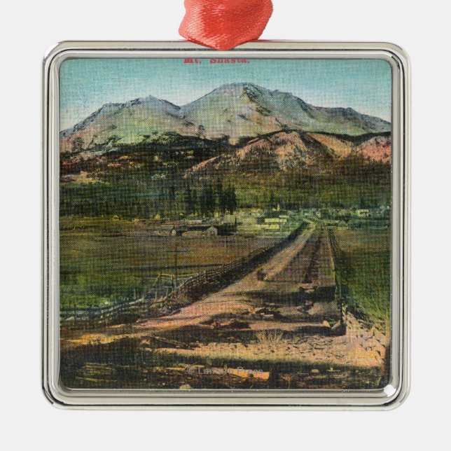 Luftaufnahme des Tales und des Mt. Shasta Silbernes Ornament (Vorne)