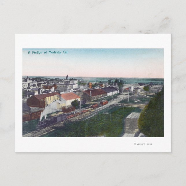 Luftaufnahme eines Teils von CityModesto, CA Postkarte (Vorderseite)