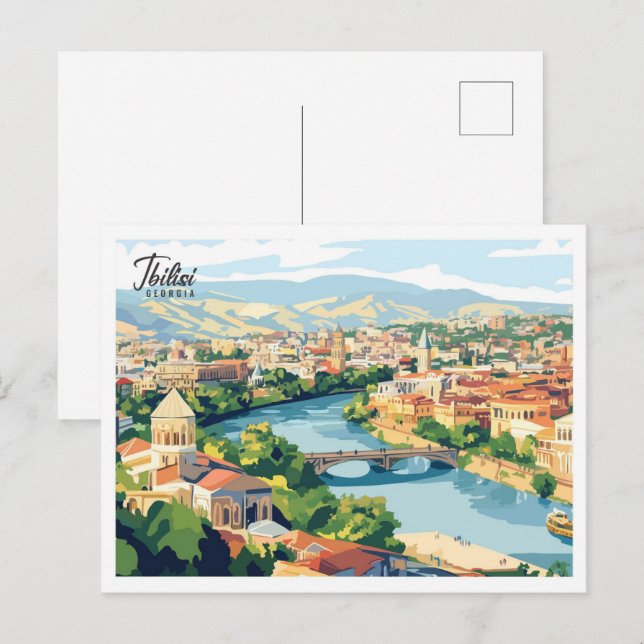 Luftaufnahme Tiflis Georgien Illustrationsreise Postkarte (Vorne/Hinten)