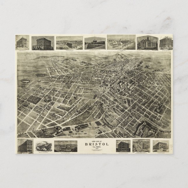 Luftaufnahme von Bristol, Virginia/Tennessee (1912 Postkarte (Vorderseite)