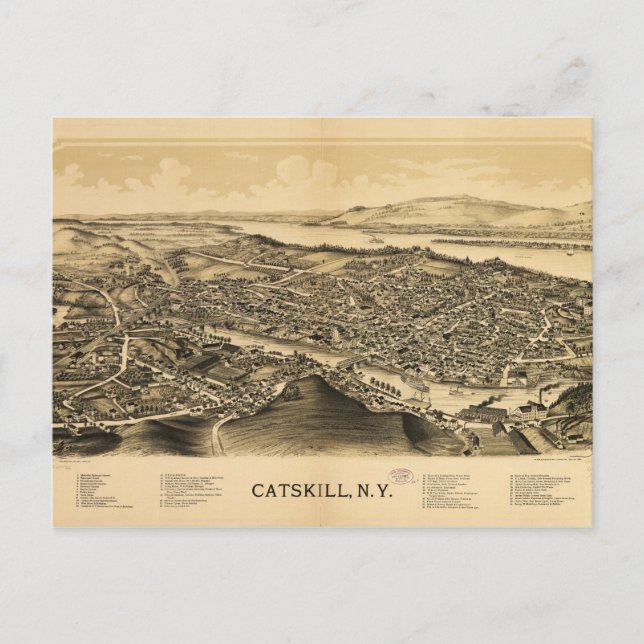 Luftaufnahme von Catskill, New York (1889) Postkarte (Vorderseite)