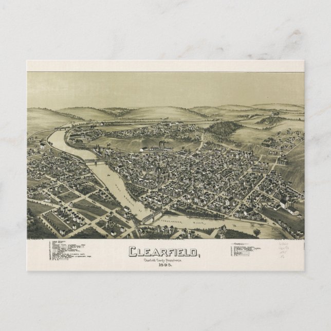 Luftaufnahme von Clearfield, Pennsylvania (1895) Postkarte (Vorderseite)