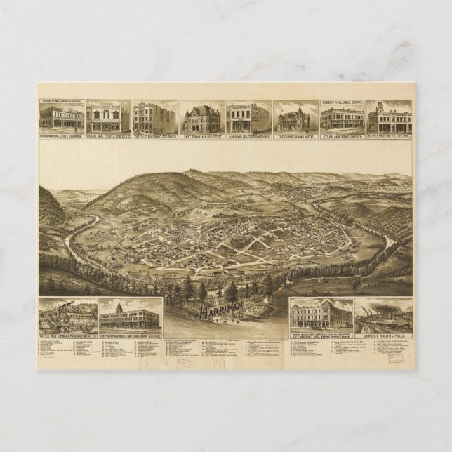 Luftaufnahme von Harriman, Tennessee (1892) Postkarte (Vorderseite)