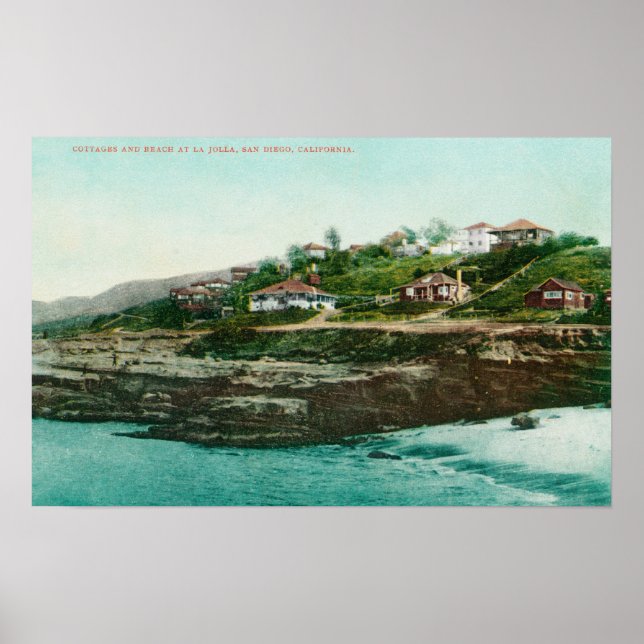 Luftaufnahme von Hütten und Strand in La Jolla Poster (Vorne)