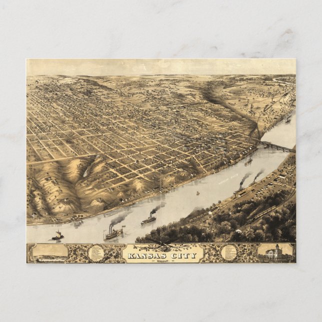 Luftaufnahme von Kansas City, Missouri (1869) Postkarte (Vorderseite)