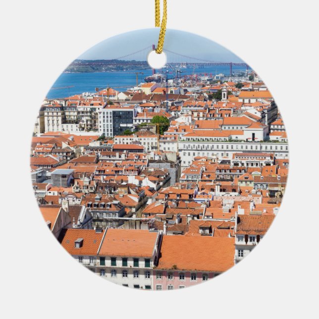 Luftaufnahme von Lissabon, Portugal Keramik Ornament (Vorne)