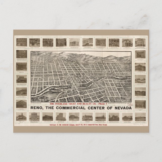 Luftaufnahme von Reno, Nevada (1907) Postkarte (Vorderseite)