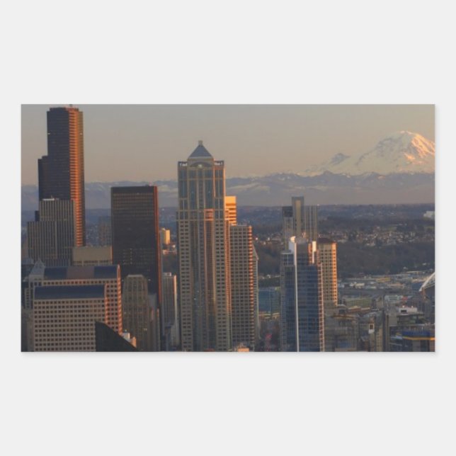 Luftaufnahme von Seattle-Stadt-Skylinen 2 Rechteckiger Aufkleber (Vorderseite)