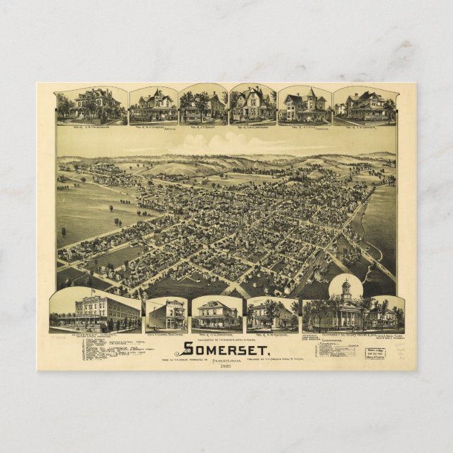 Luftaufnahme von Somerset, Pennsylvania (1900) Postkarte (Vorderseite)