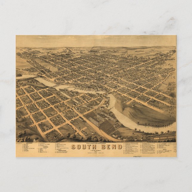 Luftaufnahme von South Bend, Indiana (1874) Postkarte (Vorderseite)