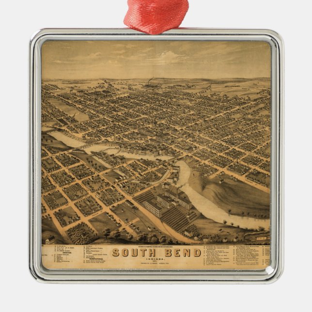 Luftaufnahme von South Bend, Indiana (1874) Silbernes Ornament (Vorne)
