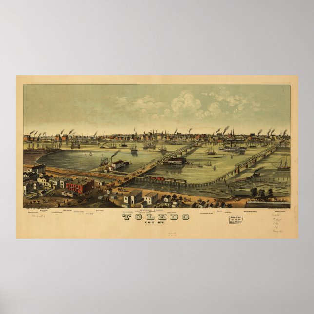 Luftaufnahme von Toledo, Ohio (1876) Poster (Vorne)