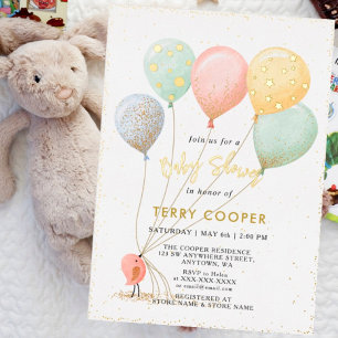 Luftballon-Baby-Shower-Aquarell Folieneinladung