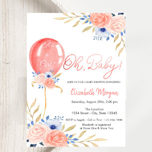 Luftballon Blumen Baby Shower Einladung