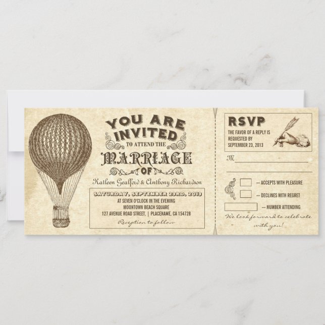 Luftballon Vintage Typografie Einladungen (Vorderseite)