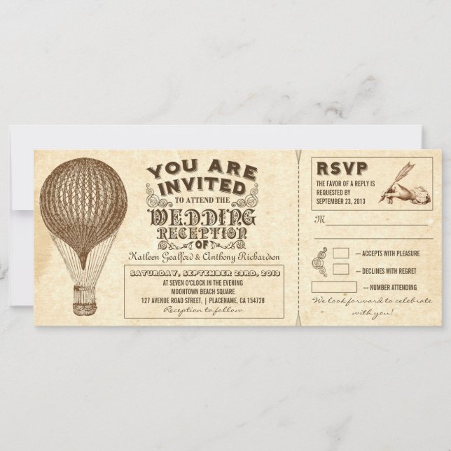Luftballon Vintage Typografie Hochzeitsempfang Einladung (Vorderseite)