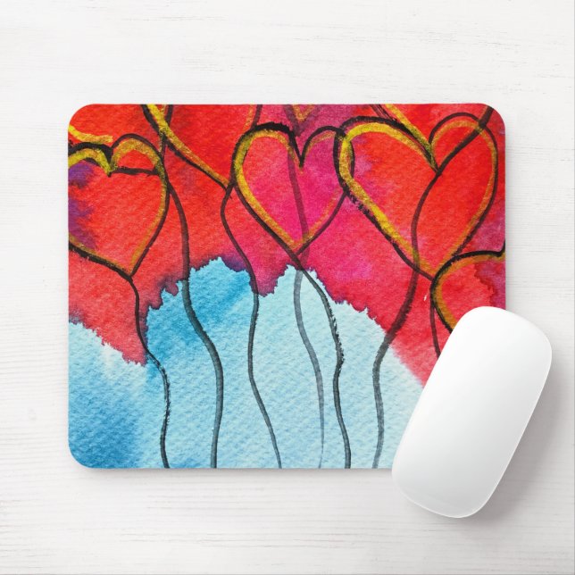 Luftballons des roten Herzens Valentine Mousepad (Mit Mouse)