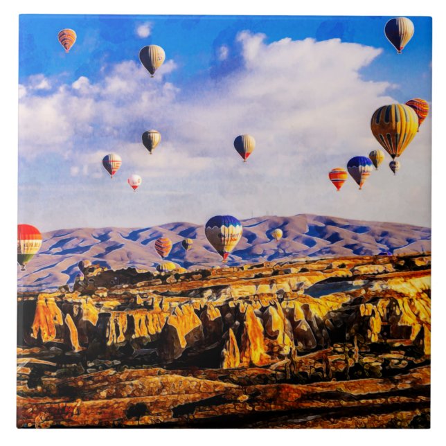 Luftballons fliegen.  Kappadokien, Türkei. Fliese (Vorderseite)