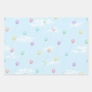 Luftballons im blauen Himmel mit Wolken Geschenkpapier Set