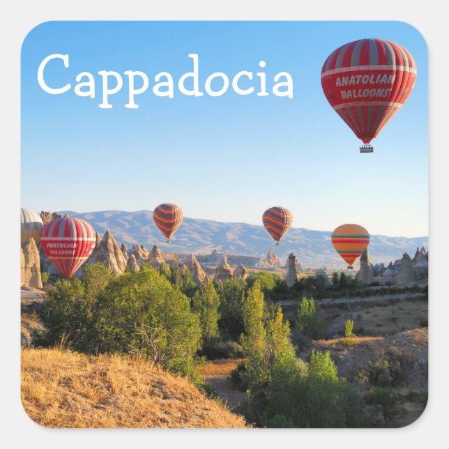 Luftballons über Kappadokien Quadratischer Aufkleber (Vorderseite)