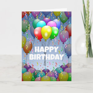 Luftballons und Konfetti auf einer Geburtstagskart Karte